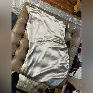 One shoulder gold satin dress